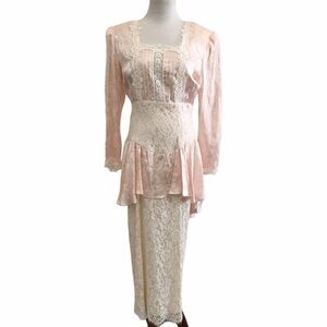 Rare Vintage 1980s 100% Silk NWT Jessica McClintock Bridal Pink Damask Dress